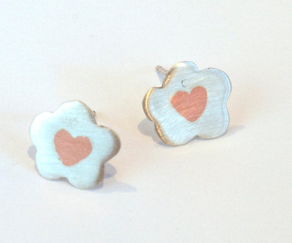 Thoughts on Love Cloud Stud Earrings, Copper and Sterling Silver - Handmade - Unique - Gift - For Her - Modern - Ready to Ship