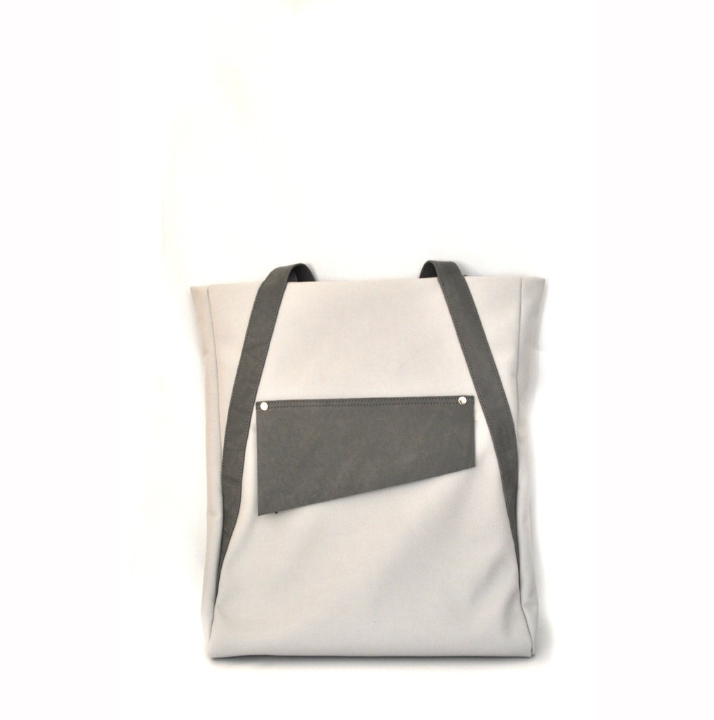 Canvas Tote Bag, Square Shape Leather and Canvas Shoulder Handbag, School Bag - MatkaShop