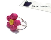 Pink Flower Ring - Breast Cancer, Paper Bead, Novelty, Handmade, Cute, Girl