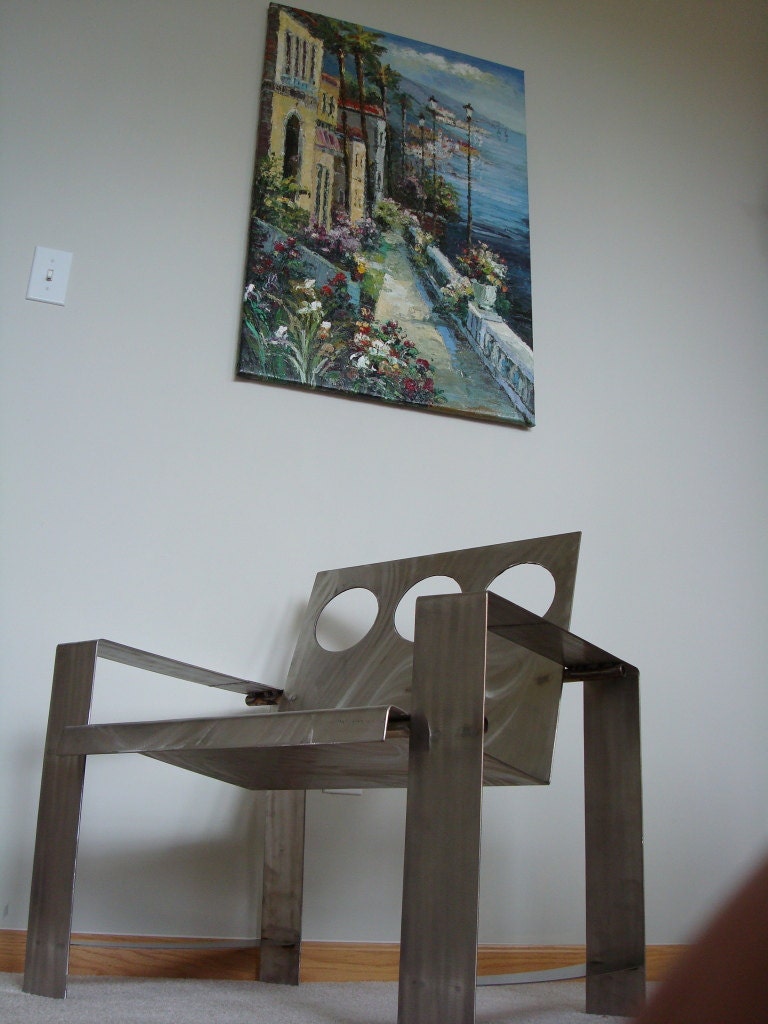 ZZIV Stainless Steel 5 Circles Low Boy Functional Modern Art Chair Fancy Home Decor SteamPunk