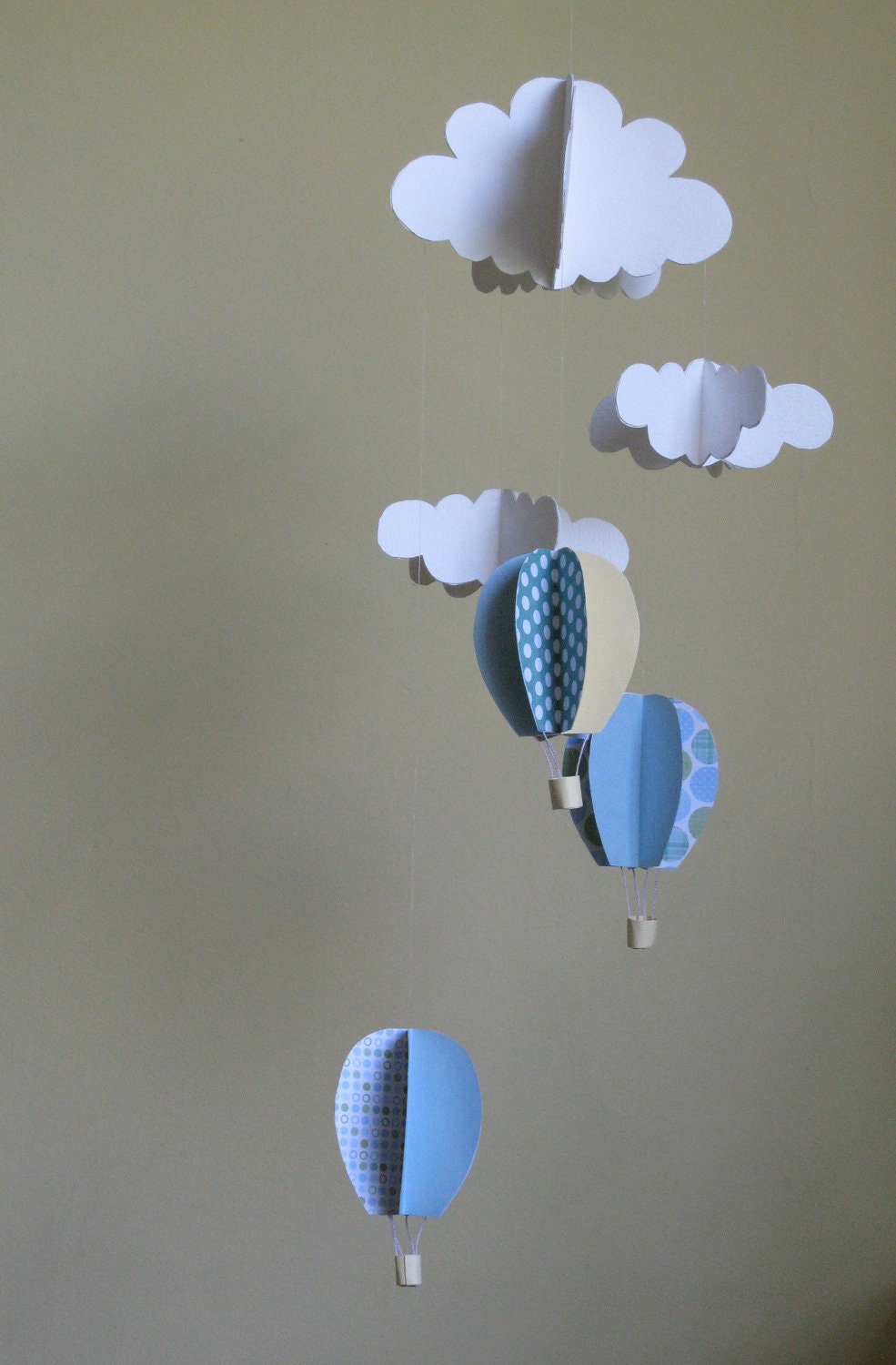 air baloons and clouds mobile / 3D clouds and baloons nursery mobile / boy's room decoration / baby shower gift