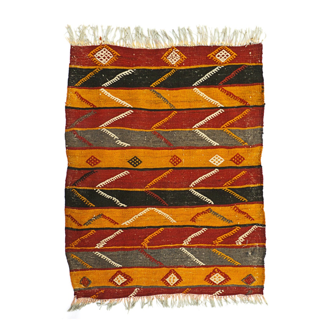 SALE 25% Off -  Striped 1950s Turkish Kilim Rug