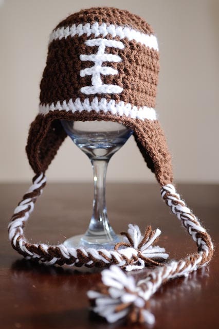 Crochet Football Hat with earflaps and tassels