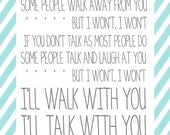 I'll Walk With You, I'll Talk With You -  Primary Hymn Print -  8x10 - Typography - Gray, White, Pink, Aqua, Yellow