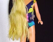 Vintage 80s Tropical Skipper w Swimsuit Custom Side Sweep Hair Barbie Mattel Doll