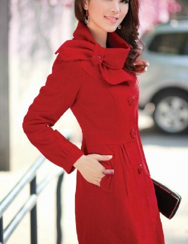 Red Single-breasted Winter Coat/Woman coat/ Woman Jacket/Tunic/ Long Jacket/Short Jacket/ Long Sleeves/Woman Tunic
