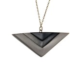 chevron necklace, ombre gray and black pendant, minimal jewelry