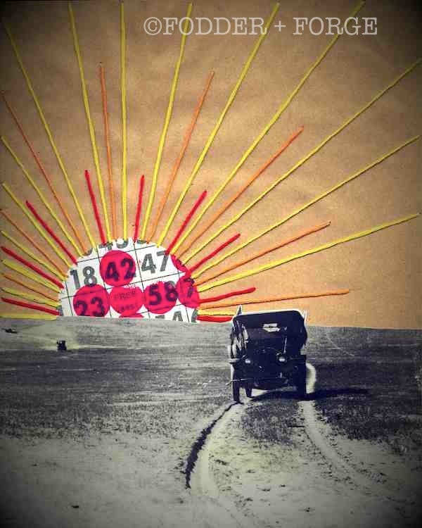 Art Print of Original, Handmade Mixed Media Collage from Vintage Photos, Magazines and Thread