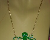 Green Hand-Painted Octopus Necklace Nautical Ocean Sea Underwater Pendant Lightning Bolt