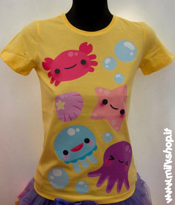 Kawaii Jellyfish Octopus Starfish Crab t-shirt