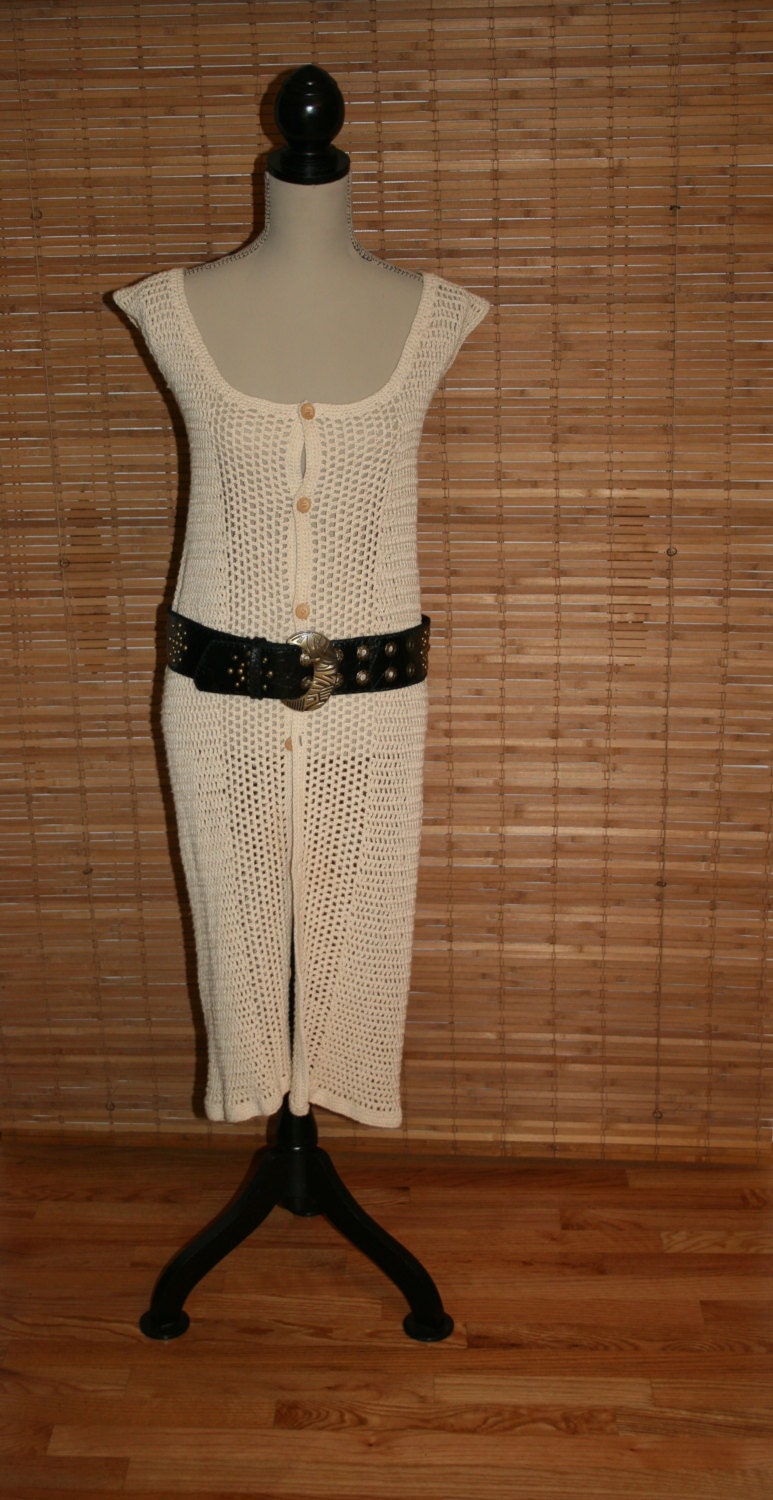 Vintage Handmade Crochet Dress Bohemian Dress Boho Dress Long Vest Hippie Dress Gypsy Cotton Stevie Nicks Womens Fashion