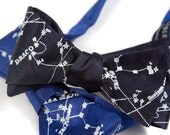Constellation bow tie. Milky Way galaxy, star chart freestyle tie. Ice blue print. Your choice of bow tie colors. Freestyle & adjustable.