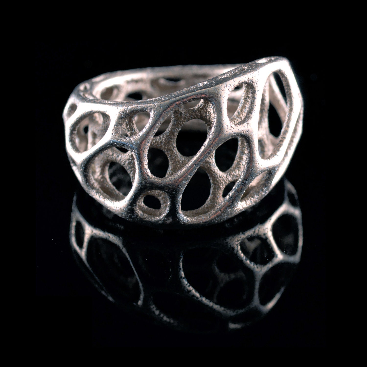 2-layer twist ring - stainless steel ring, 3d-printed, intricate cellular organic modern jewelry by Nervous System