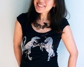 Unicorn vs. Dinosaur Women's Tshirt - Unicorn Tshirt, Dinosaur Tshirt - Epic Showdown Tee Shirt