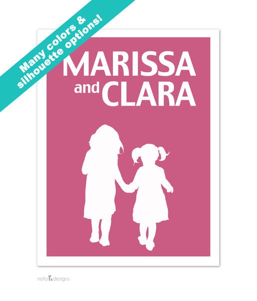 Children's Silhouette prints, Personalized Gifts, Children's Name Art, Nursery Wall Art
