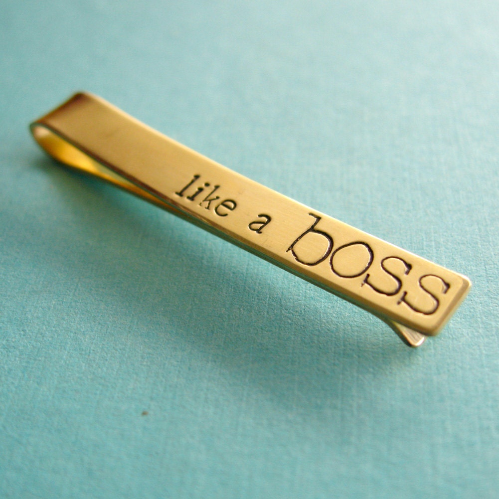 Like a Boss tie bar - hand stamped mens tie clip in aluminum, brass, or copper