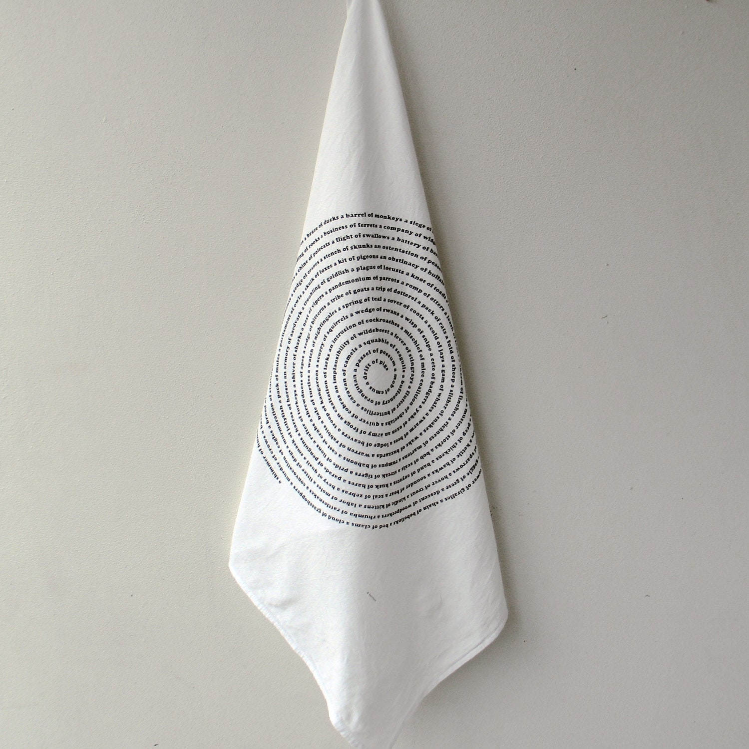 Flour Sack Tea Towel - Collective Animal Nouns : eco friendly gift, kitchen towel, gourmet chef, minimalist decor, typography