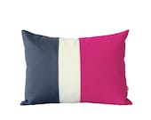 Bright Pink and Gray Colorblock Cushion Cover Modern Home by JillianReneDecor Hot Pink Color Block Pillow Gift for Her Under 50