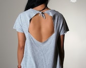 Handmade tshirt tunic eco high low hem cutout light grey small POINT OUT the WAY