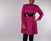 Vintage Fuchsia Dress // 80's Knit Dress // Shoulder Detail // XL