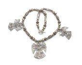 Angel Necklace - Hope Charity & Faith - Big Chunky Beaded Silver Metal - InVintageHeaven