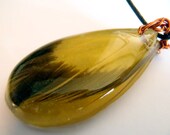 Yellow Rooster Feathers Nature Pendant Boho Necklace Bohemian Jewelry Teardrop Resin Green Black Earth Forest Cruelty Free Colorful Amber