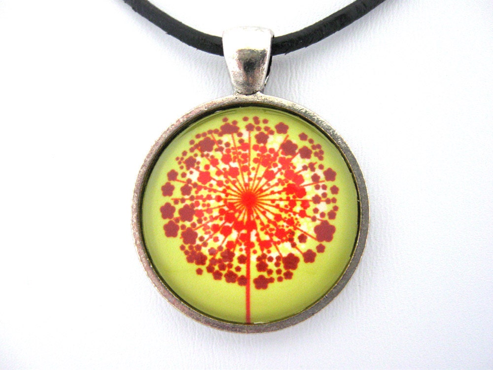 Colorful Dandelion Handmade Glass Tile Pendant