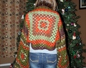 Crocheted Granny Shrug / Vintage Inspired Plus Size Sage Green, Chocolate Brown, Pumpkin Orange- Handmade One of a Kind