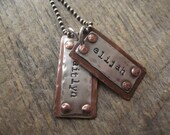 Personalized Rustic hand stamped copper and sterling riveted dog tag necklace