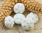 Sand Dollar Handmade Lampwork Bead, SINGLE Soft White Beach Glass, SRA Jewelry Supplies