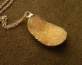 Peach Druzy Brazilian Agate Pendant and Gold FIlled Chain Necklace - Large and Sparkly
