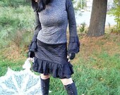 Dress - Patchwork Gypsy Bohemian Handmade Clothing - Knee Length - Gothic - Winter Fashion - Tunic - Gray Black - Low Back - Size Medium