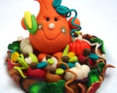 Fall HARVEST Pumpkin Parker StoryBook Scene - Polymer Clay Character - Limited Edition Sculpture