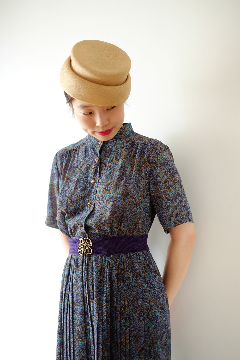 Delicate paisley japanese vintage dress, small - medium - kamomeya