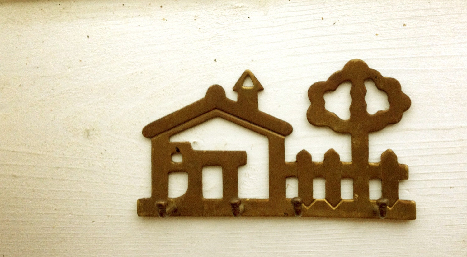 Brass Home Key Hanger / Wall Hanging / Picket Fence / Little House / Rustic Cabin Cottage Decor