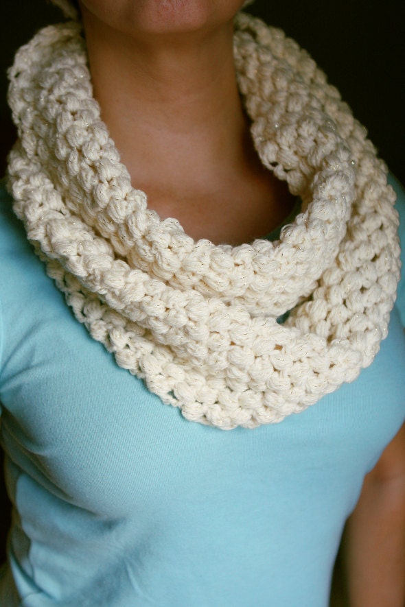 Off White Sparkle Moebius Scarf - Circle Infinity Cowl - Made to Order