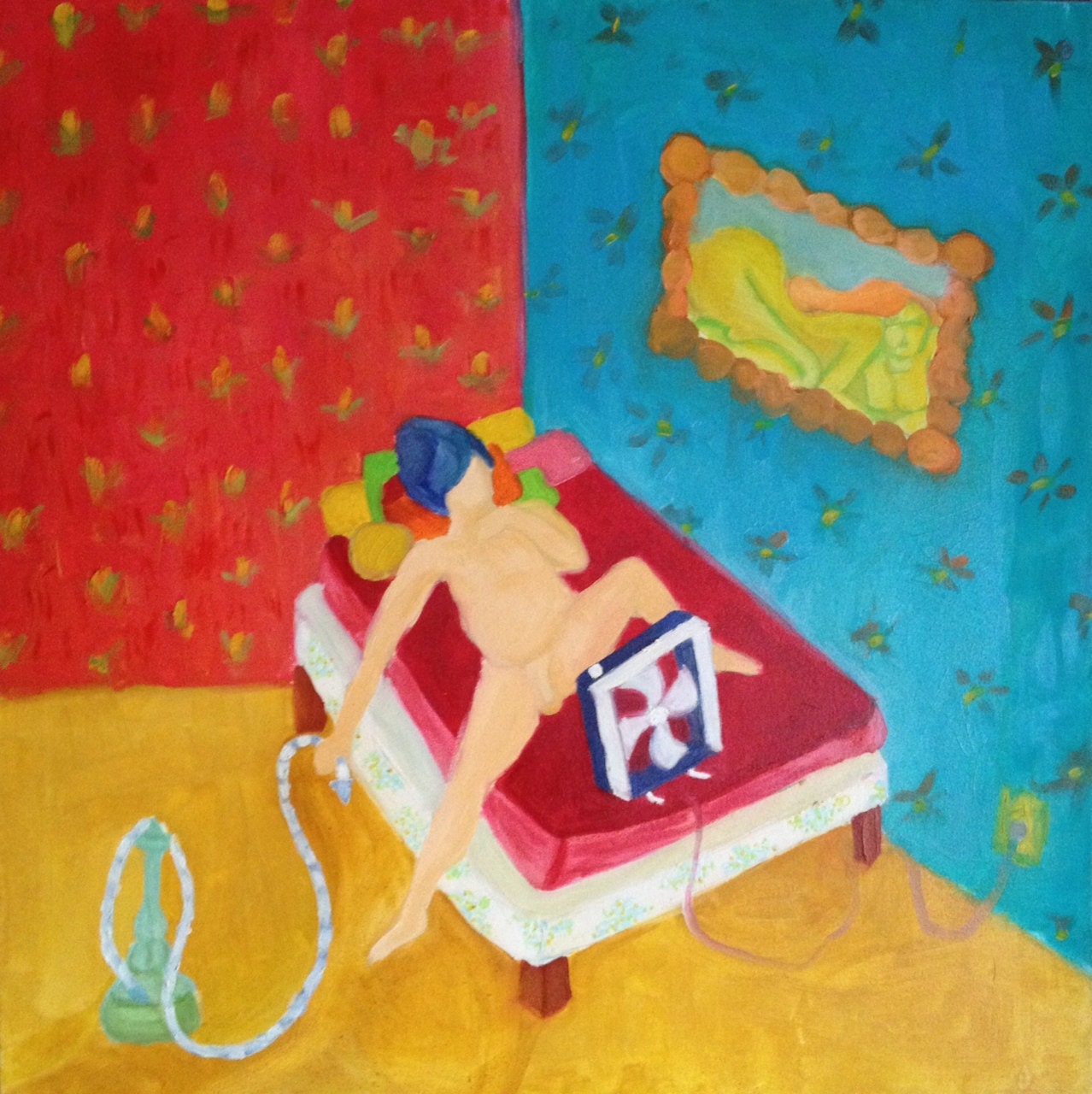 Large OIL painting HOOKAH Boy (Spreading air to the colonies) Bold wall art