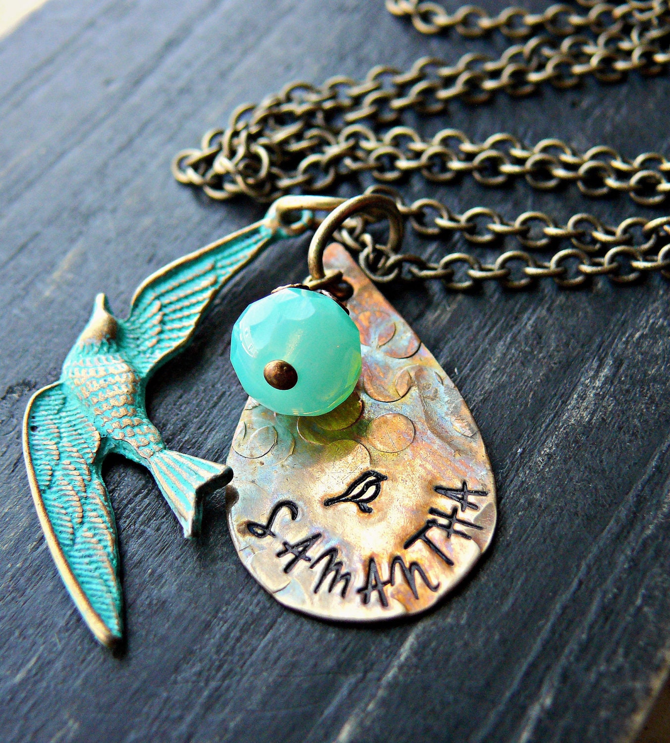 Graduation Gift - Personalized Necklace - Hand Stamped Jewelry - Personalized Bird Necklace