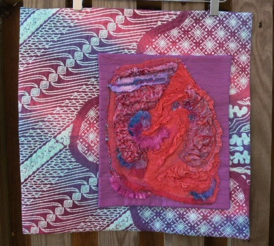 Reduced Mixed Media Textile Wall Hanging - OOAK Abstract Quilt with Needle Felting