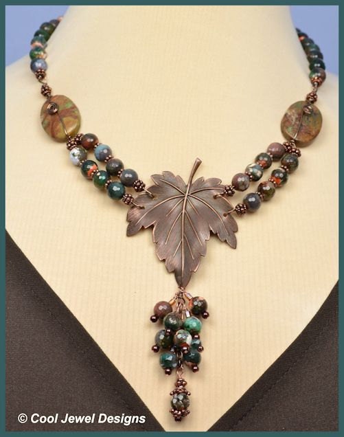 Statement, Fall Leaf Necklace, Brown and Copper, Leaf pendant, and  Faceted Ocean Jasper Necklace
