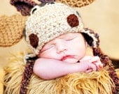 SALE - Save 15% -NEW - Baby Hat - Moose Hat - Baby Moose Hat - Newborn Cute and Soft Moose Earflap - by JoJosBootique