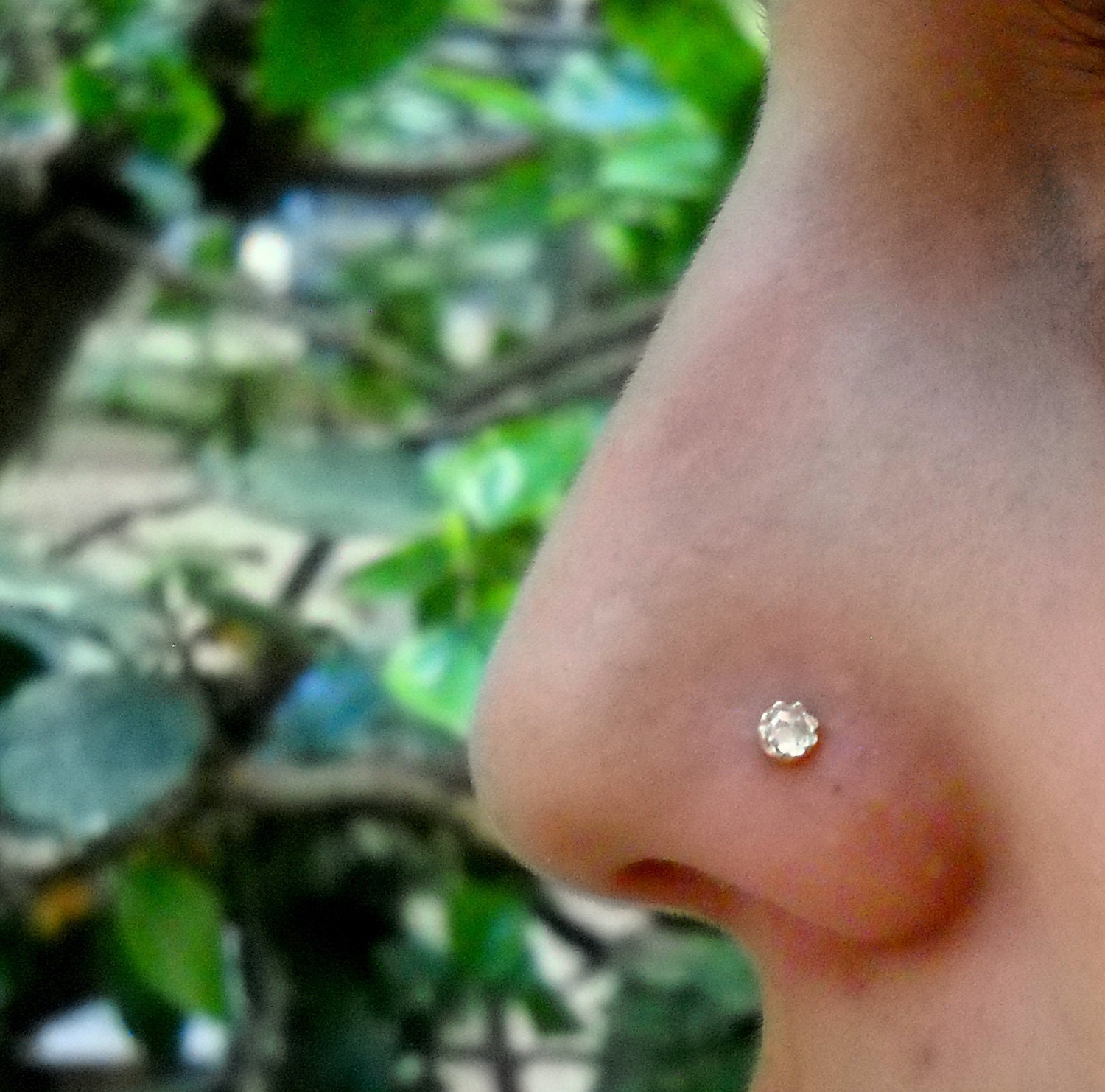 Nose Ring Stud Sterling Silver Handcrafted Set With A 3mm Diamond Look White Topaz Cubic Zirconia