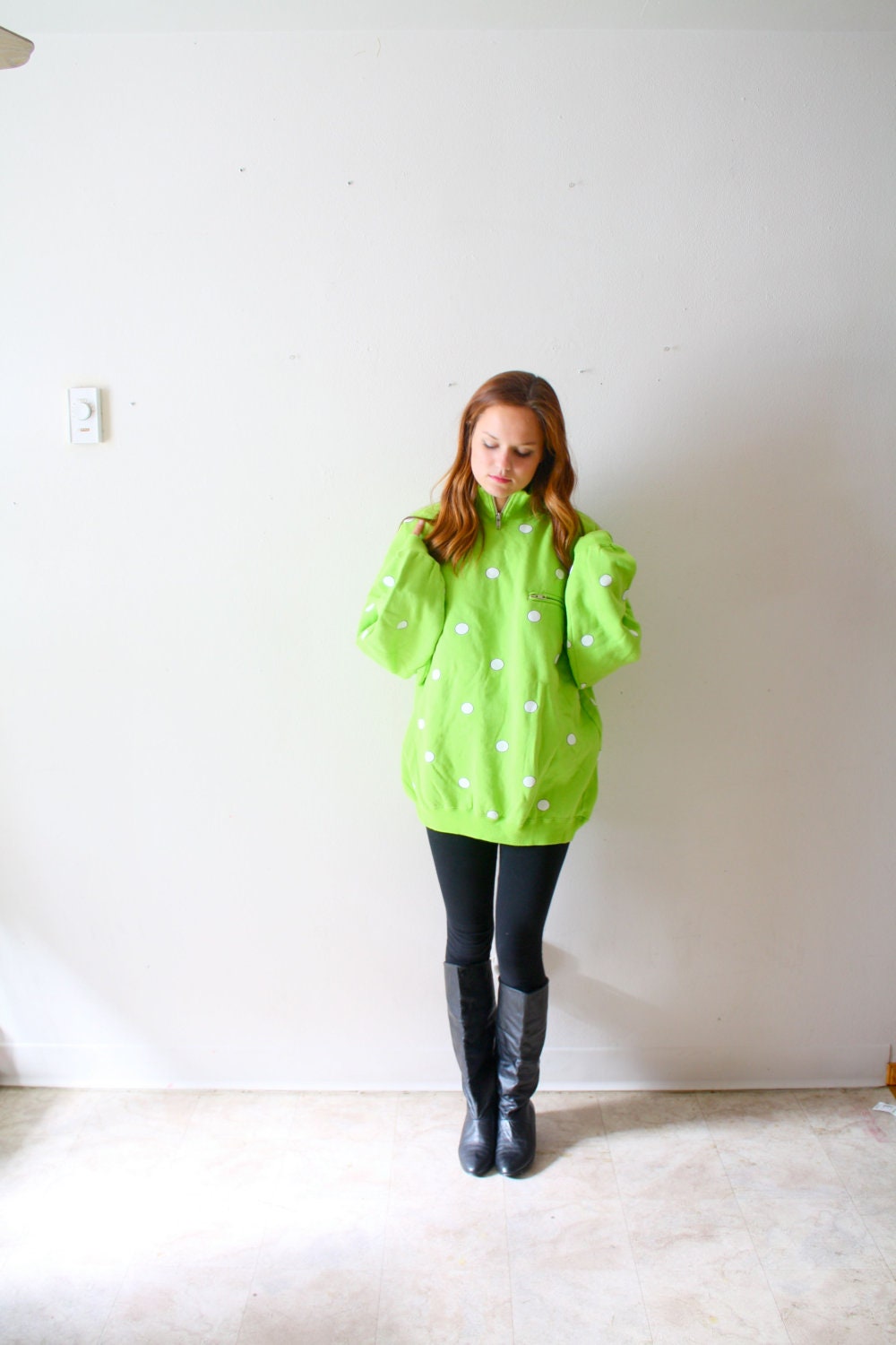 50% OFF Vintage Polka dot lime green Christmas sweater/sweatshirt