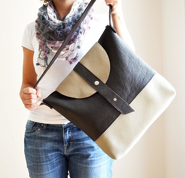 SALE BAG 15%  Leather Tote Bag / Shoulder Bag - Brown / Beige