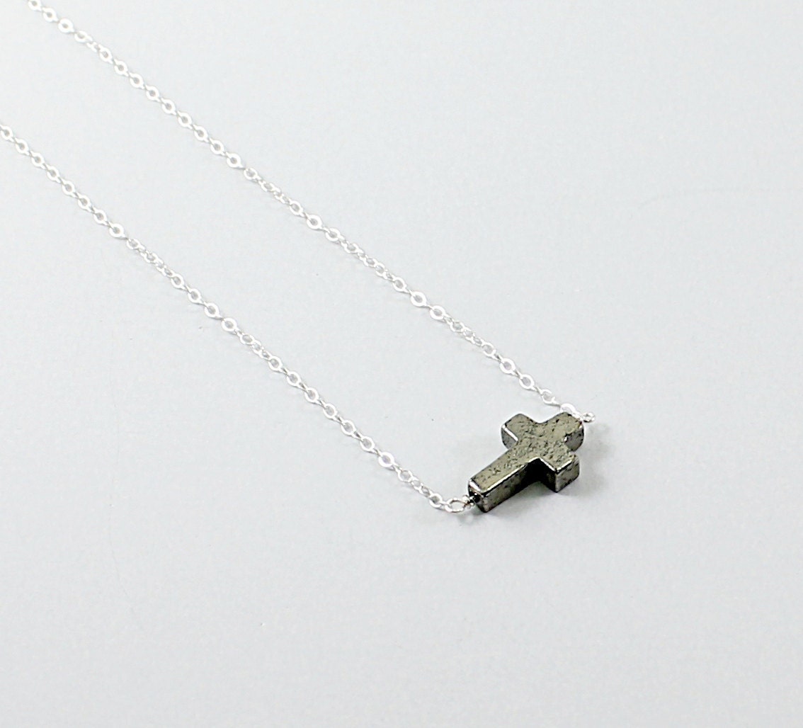 Mens cross necklace: sterling silver jewelry for men  natural stone pyrite