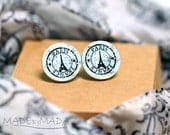 Eiffel tower Post Earrings Paris studs, ecru gray  Gift for her under 15