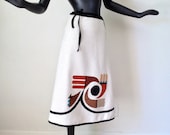 Hippie Native American Skirt Totem MOD Vintage 1970s Applique Clothing Dress Outfit Wrap Size Navajo Aztec  Indian Southwest Wrap Skirt