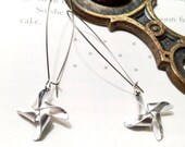 Boho Chic Silver Pinwheel Earrings, Vintage Circus, Windmills