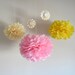 7 Pom Poms - Spring Pink Tissue Paper Pom Poms - More Colors Available - Pink and Yellow - Weddings - Birthday - Decorations - Baby Shower