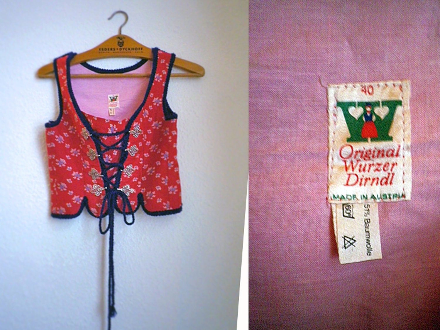XS BUSTIER, RED blue floral, folk, boho, Germany